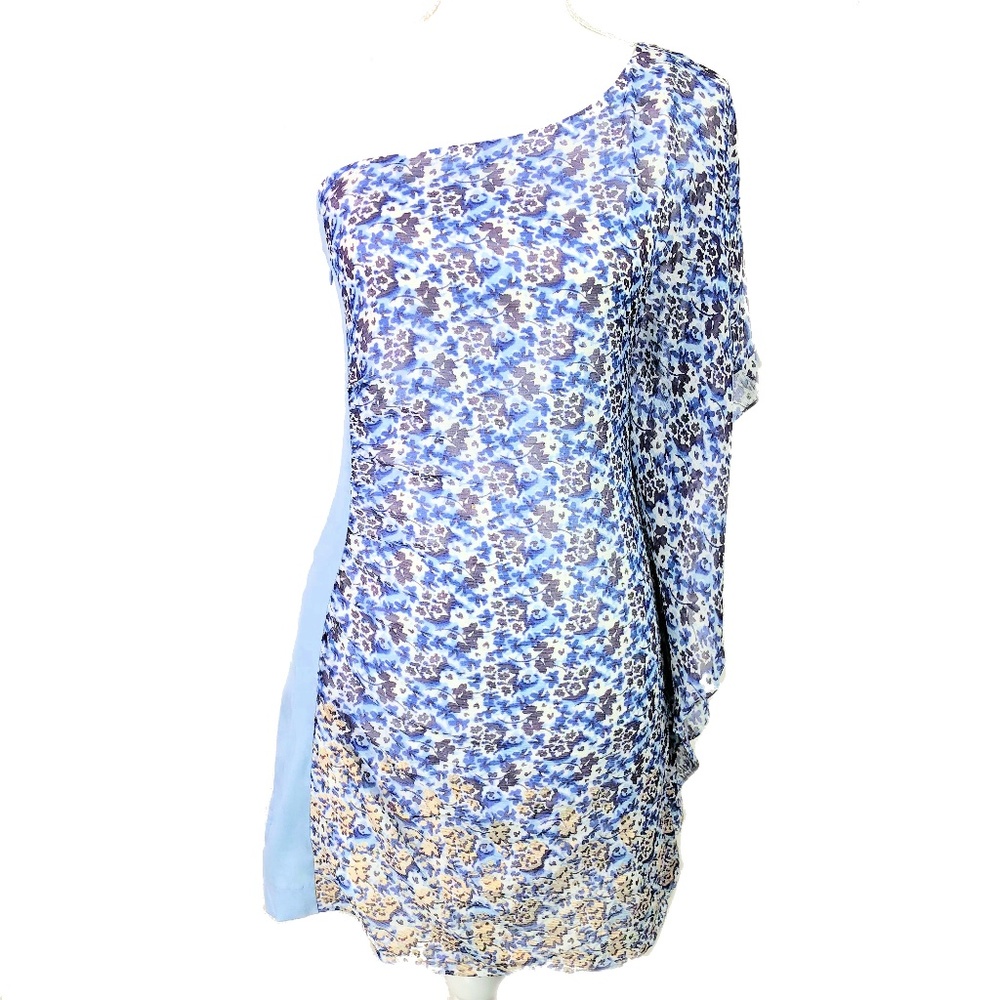 NWT Bebe Blue Floral One Shoulder Dress SZ S